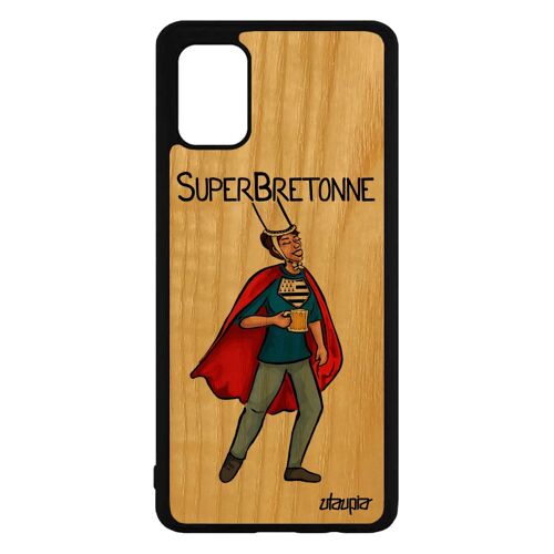 Coque bois veritable Galaxy A71 silicone super bretonne drole heros humoristique breton noir texte bande dessinée rigide de Samsung