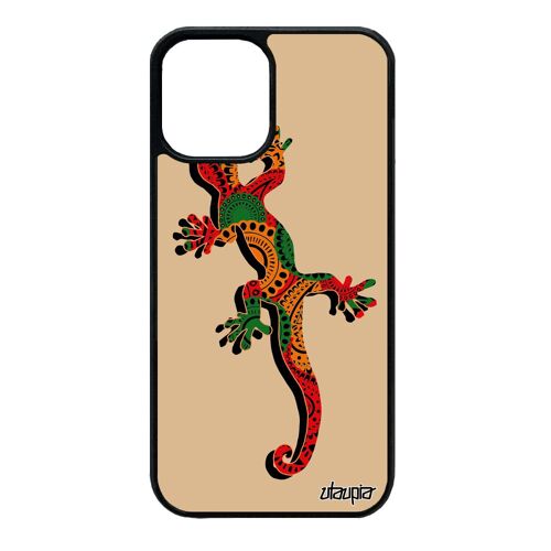 Coque en silicone pour iPhone 12 mini salamandre de protection reptile animaux reggae Jaune esprit du feu lezard ethnique etui