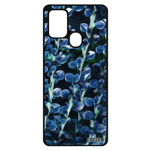 Coque de protection A21s silicone motif feuilles nature bleu antichoc original floral rigide texture plantes design Samsung galaxy