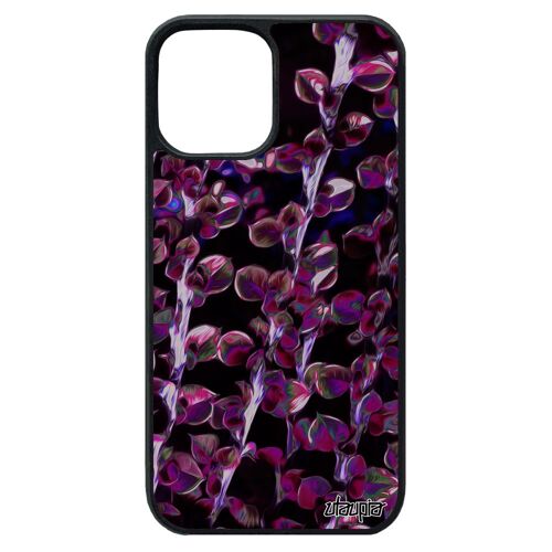 Coque Iphone 12 Pro Max Silicone Motif Feuilles Plantes Souple Violet Original Texture Design Telephone Nature Antichoc Rigide