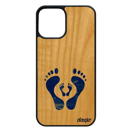 Coque Bois Pied Pour Iphone 12 / 12 Pro Silicone Bebe Trace De Pas Famille Dessin Artisanat Mobile Etui Fantaisie Bleu Housse