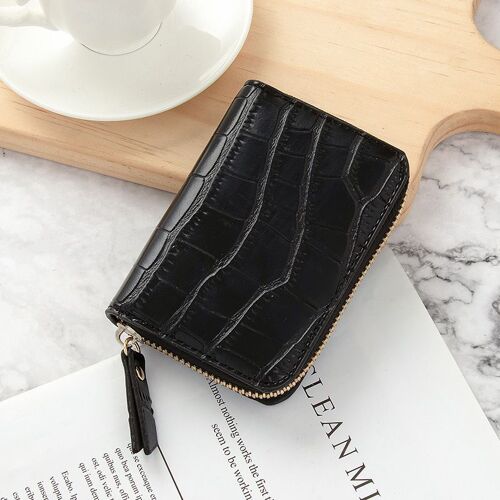 Porte Cartes De Crédit/D'identité/Bancaire À Fermeture Éclair, 1 Pièce, Porte Monnaie En Cuir Pu Pour Hommes Et Femmes