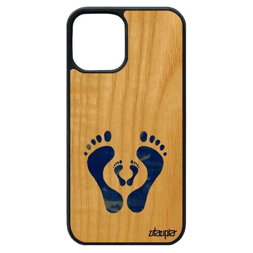 Coque En Bois Silicone Iphone 12 Pro Max Pied Artisanat Fait Main Bebe Empreinte Case Dessin Trace De Pas Parent Enfant Housse