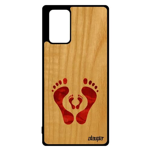 Coque silicone trace de pas Samsung Galaxy Note 20 en bois mobile rouge famille bebe enfant de protection telephone amour femme pied