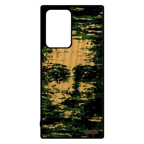 Coque bois veritable Galaxy Note 20 ultra silicone portrait armée camouflage Vert femme visage art motif peinture artistique Samsung