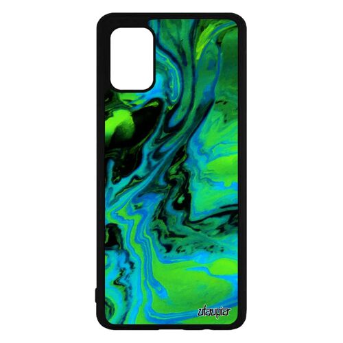 Coque A71 silicone peinture matiere authentique design etui effet marbre acrylique motif 4G fond noir made in France Samsung galaxy