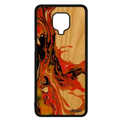 Coque Redmi Note 9 Pro En Bois Silicone Peinture Fond Smartphone Case Marbre Orange Tpu Matiere Etui Effet Authentique Jolie Xiaomi