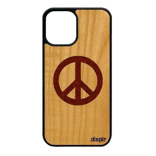 Coque Bois Silicone Iphone 12 Mini Peace And Love Housse Case Smartphone Tatouage Motif Reggae Dessin Marron Hippie & De