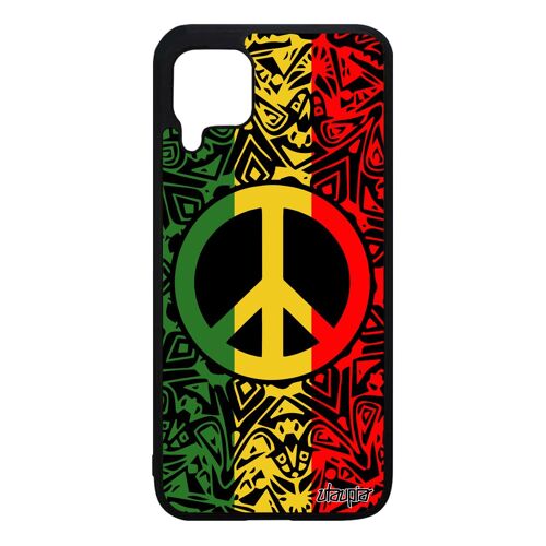 Coque pour P40 Lite en silicone Peace and love reggae yoga & Paix et amour unique ragga hippie jamaique rigide Jaune portable Huawei