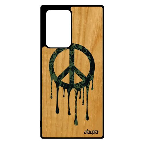 Coque Samsung Note 20 ultra en bois silicone peace and love peinture rasta 4G graffiti etui hippie Gris symbole solide homme galaxy
