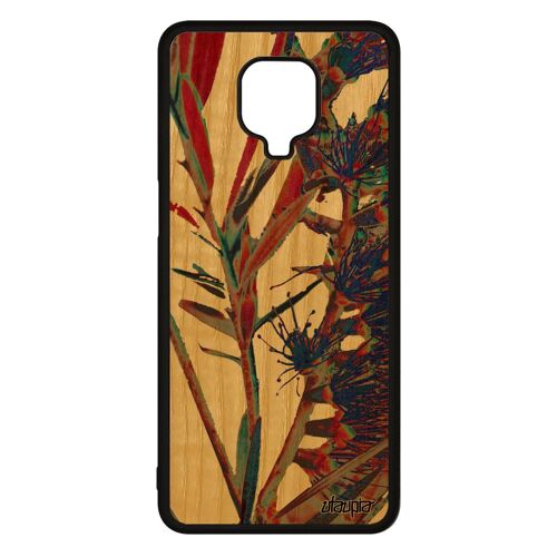 Coque silicone Redmi Note 9s bois fleurs etui nature fond 4G florale artisanal portable TPU plante exotique texture rouge de Xiaomi
