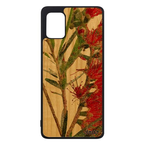 Coque Samsung A31 Vrai Bois Silicone Fleurs Fond Tpu Texture Case Vert Nature Plante Exotique Noir Design Artisanat Mobile De Galaxy
