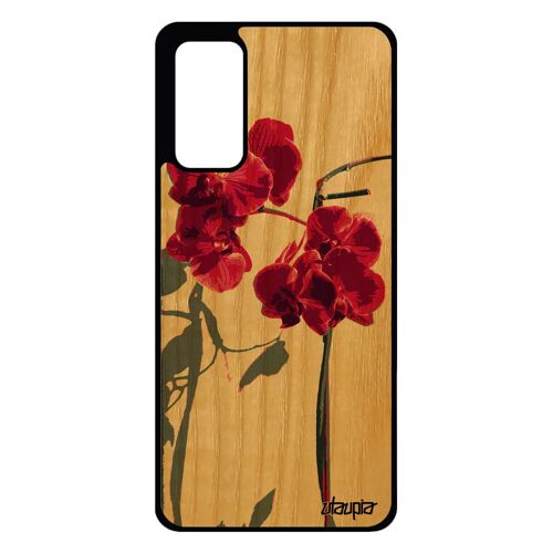 Coque pour Samsung Galaxy S20 FE bois silicone orchidée fleur fantaisie belle amour exotique cover personnalisé peinture housse noir