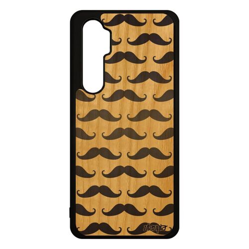 Coque en bois naturel silicone pour Xiaomi mi Note 10 lite moustache homme 4G chapeau melon vintage case jolie peinture design gris