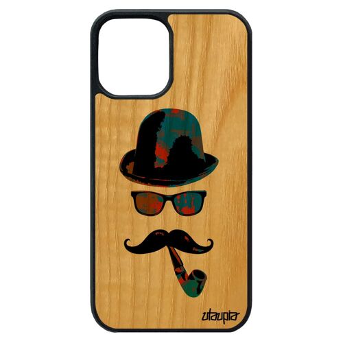 Coque Pour Iphone 12 Pro Max Bois Silicone Portrait Monsieur Pipe Personnalisé Case Bleu Moustache Vintage Telephone Tag Homme