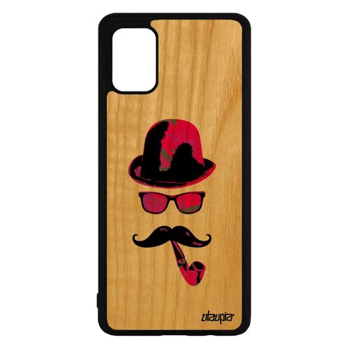 Coque Pour Galaxy A71 En Bois Silicone Monsieur Moustache Homme 4g Chapeau Melon Peinture De Protection Telephone Femme Pipe Samsung