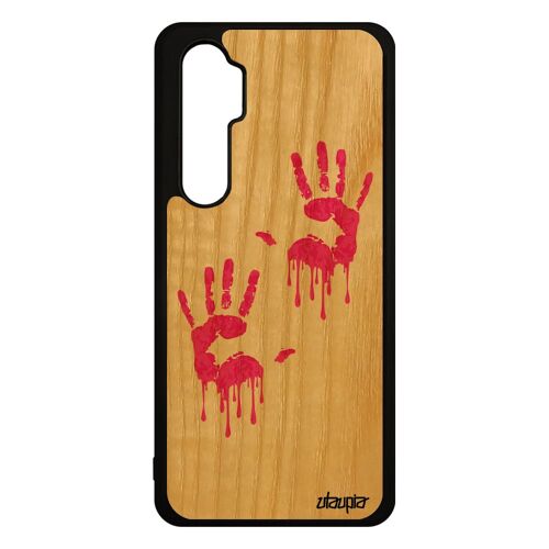 Coque en bois pour Xiaomi mi Note 10 lite silicone empreinte main peinture qui degouline 4G etui Rose trace de homme housse original
