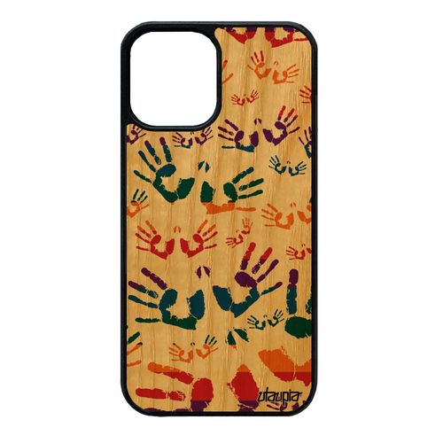 Coque Silicone Empreinte Main Iphone 12 Mini Bois Naturel Trace De Rasta Violet Imprimé Antichoc Telephone Cover Peinture Case