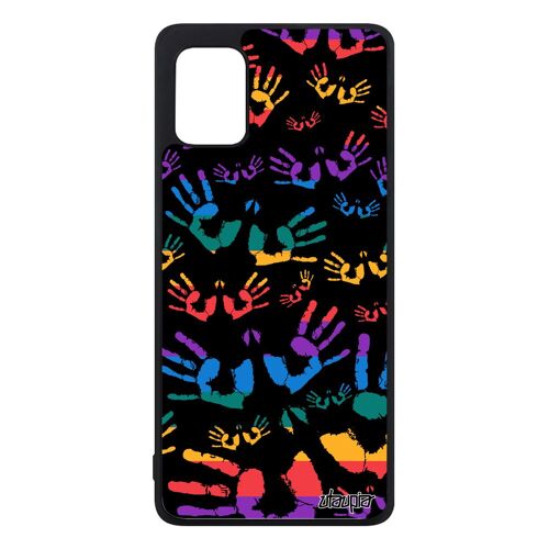 Coque Samsung A31 Silicone Empreinte Main Coloré Aluminium Peinture Rasta Fantaisie Portable De Protection Arc En Ciel Violet Galaxy