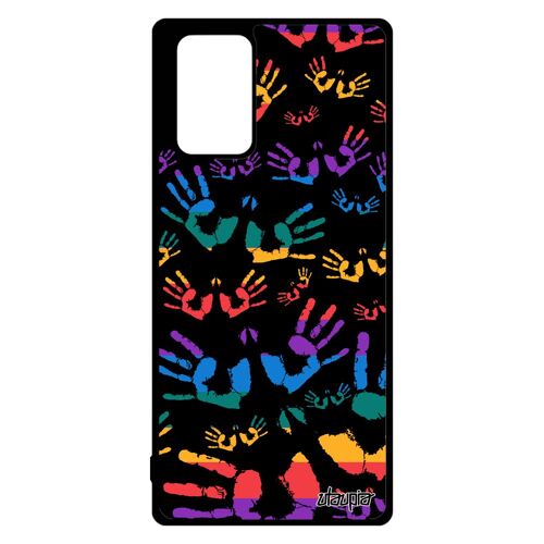 Coque Samsung Note 20 Silicone Empreinte Main Smartphone Peinture Trace De Imprimé Telephone Coloré Fantaisie Arc En Ciel Galaxy