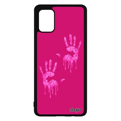 Coque en silicone Samsung Galaxy A71 main etui peinture qui degouline image Rose rigide deux trace de empreinte fille made in France