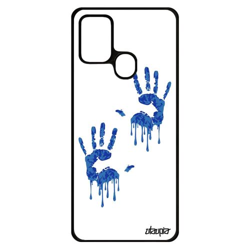 Coque Samsung A21s Silicone Main Homme Empreinte Deux 4g Image Telephone Peinture Qui Degouline Unique Bleu Fantaisie Etui De Galaxy