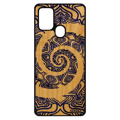 Coque Pour Samsung A21s En Bois Silicone Mandala Indien Fantaisie Effet 3d Telephone Femme Mobile Caoutchouc Fleur Dessin Zen Galaxy