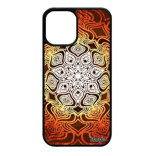 Coque Pour Iphone 12 Mini En Silicone Mandala Indien Oriental Floral Coloré Solide Antichoc Jolie Mobile Orange Made In France