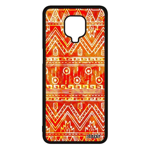 Coque silicone Motif azteque pour Redmi Note 9 pro design housse texture dessin metal tribal art case ethnique rouge coloré Xiaomi