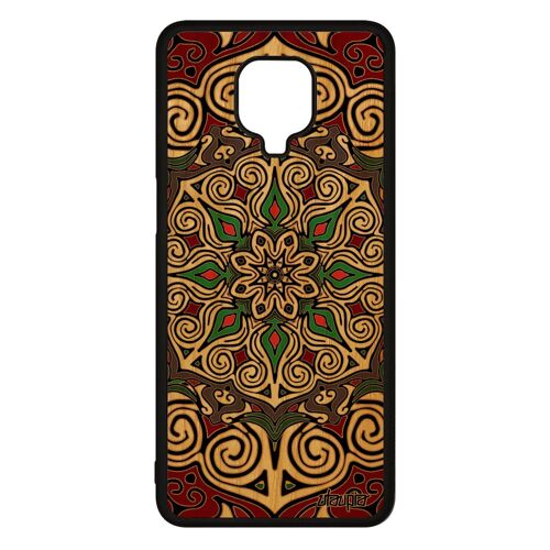 Coque Silicone Pour Xiaomi Redmi Note 9 Pro Vrai Bois Mandala Dessin Rosace Femme Vert Arc En Ciel Indien Noir Tibetain Etui 4g Tpu