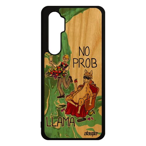 Coque mi Note 10 lite en bois silicone no prob lama llama cartoon etui comique humour dessin drole texte animal original vert Xiaomi