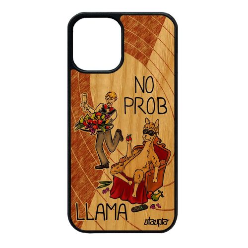 Coque Pour Iphone 12 Mini En Bois Et Silicone No Prob Lama Animaux Personnalisé Marron Cartoon Telephone Llama Humour Drole Bd