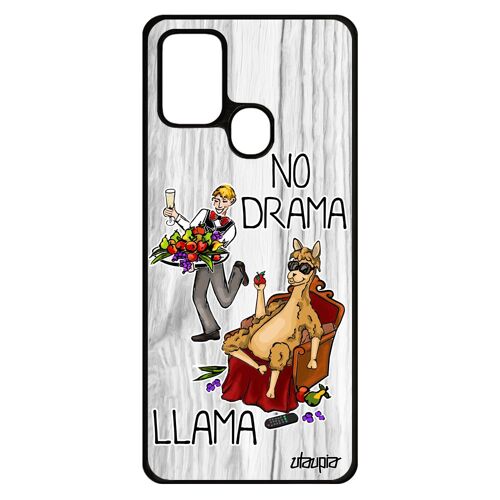 Coque Drole No Drama Lama Samsung Galaxy A21s Silicone Llama Bande Dessinée Gris Design Dramallama Humour Noir Mobile Humoristique