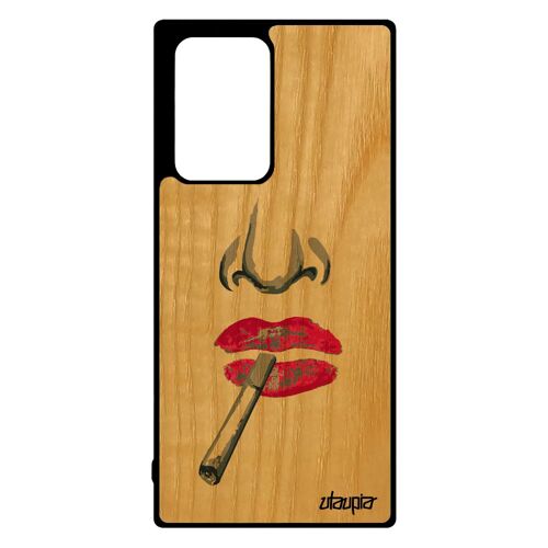 Coque Note 20 Ultra Bois Naturel Silicone Portrait Levres Antichoc Cigarette Telephone Bisou Clope 4g Dessin Portable Samsung Galaxy