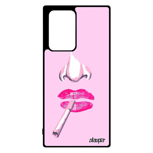 Coque Note 20 Ultra Silicone Visage Glamour Original Femme Abstrait Clope Case Cigarette Smack Aluminium Rose Levres Samsung Galaxy