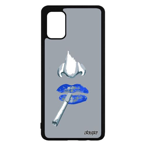 Coque Silicone Fumeuse Pour A71 Abstrait Bleu Antichoc Noir Bouche Cigarette Mobile Design Bisou Levres Femme De Samsung Galaxy