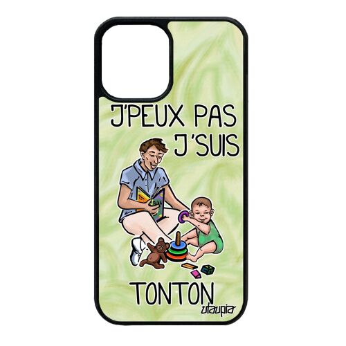 Coque j'peux pas j'suis tonton de protection iPhone 12 mini en silicone comique vert drole je jpeux oncle 4G texte bd famille