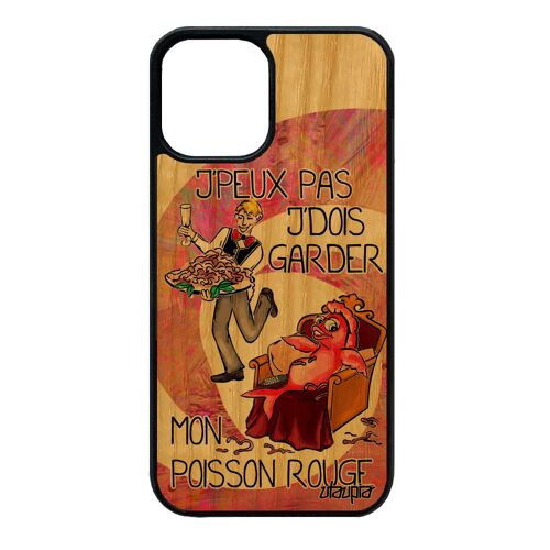 Coque bois j'peux pas j'dois garder mon poisson rouge iPhone 12 mini silicone je smartphone bande dessinée housse texte cover