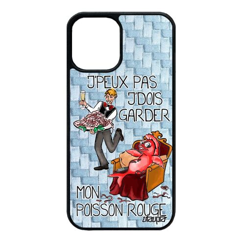 Coque j'peux pas j'dois garder mon poisson rouge telephone iPhone 12 mini silicone bd humour motif comique texte drole animaux
