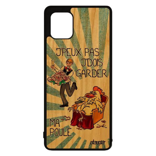 Coque pour Samsung Galaxy Note 10 lite bois silicone j'peux pas j'dois garder ma poule TPU drole je animal coq bleu telephone papa