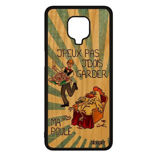Coque en vrai bois pour Redmi Note 9 pro silicone j'peux pas j'dois garder ma poule papa housse je bumper jpeux telephone bd Xiaomi