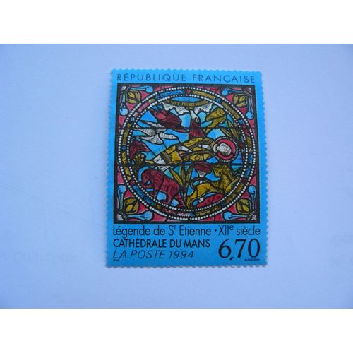 Timbre Vitrail Roman De La Cathédrale Du Mans "La Légende De Saint-Etienne" N° 2859 Neuf ++