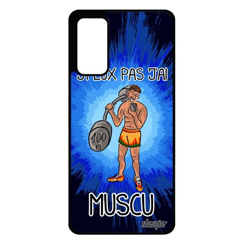 Coque S20 FE en silicone humour j'peux pas j'ai muscu case bd de protection smartphone Bleu alu comique unique sport Samsung galaxy