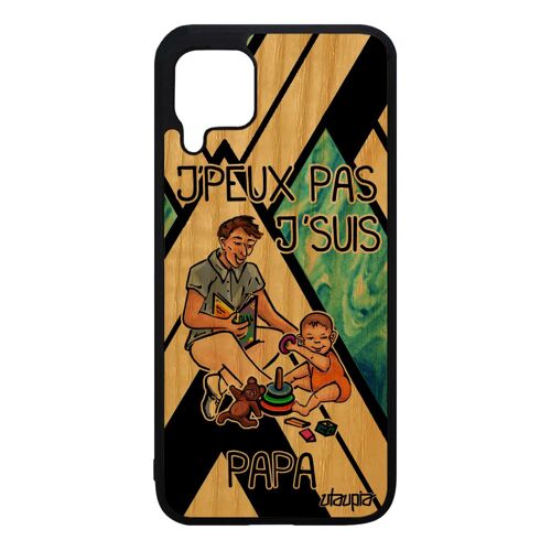 Coque de protection P40 Lite en bois silicone j'peux pas j'suis papa naissance fille etui père bleu texte motif humour drole Huawei