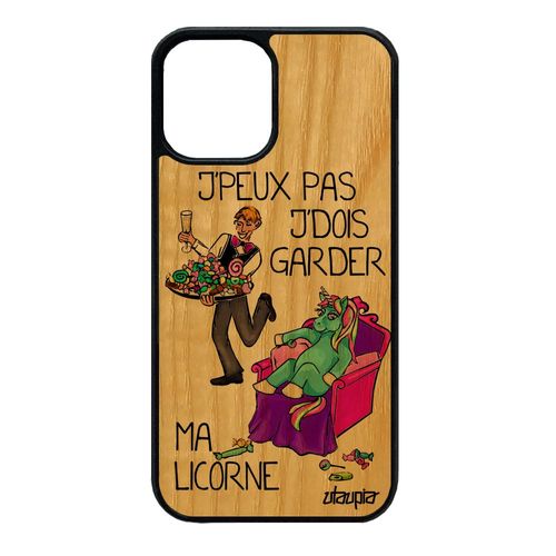 Coque Bois Iphone 12 Mini Silicone J'peux Pas J'dois Garder Ma Licorne Texte Violet Drole De Protection Humour Bande Dessinée