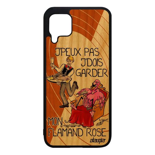 Coque j'peux pas j'dois garder mon flamand rose Huawei P40 Lite bois silicone case telephone drole humoristique cartoon etui unique
