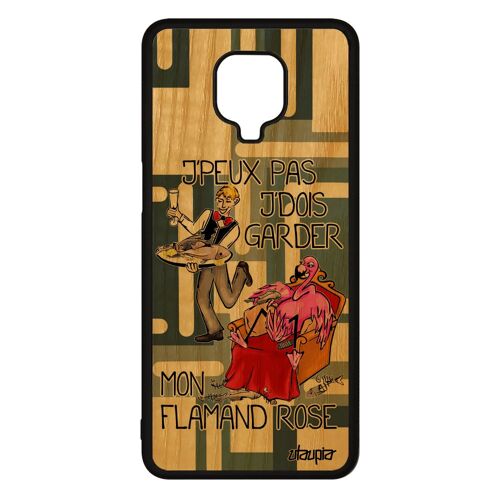 Coque en bois silicone Xiaomi Redmi Note 9 pro j'peux pas j'dois garder mon flamand rose 4G dessin comique animal drole pas cher je