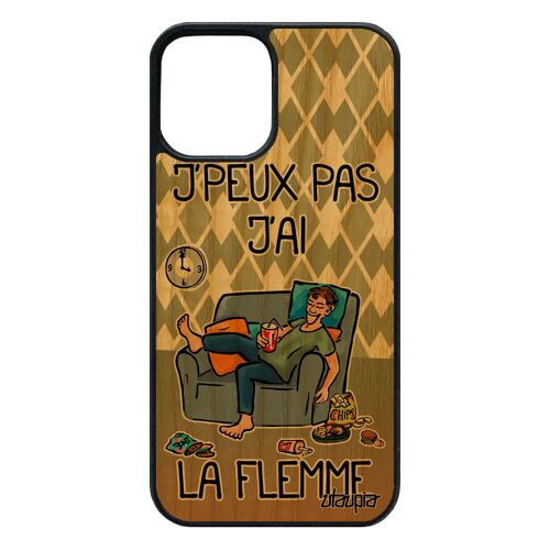 Coque iPhone 12 / 12 pro en bois silicone j'peux pas j'ai la flemme jpeux de protection vert feignant fatigué je humoristique