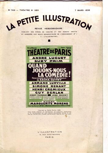 La Petite Illustration Théâtrale N° 389 : Quand Jouons-Nous La Comédie ! Pièce De Sacha Guitry La Petite Illustration Théâtrale N° 389 : Quand Jouons-Nous La Comédie ! Pièce De Sacha Guitry