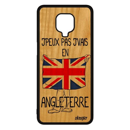 Coque bois silicone j'peux pas j'vais en angleterre pour Xiaomi Redmi Note 9s union jack britannique angleterre foot basket football